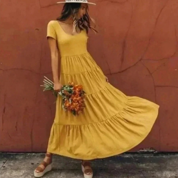 Anthropologie Maeve Tiered Maxi Yellow Dress Size L - Picture 2 of 7